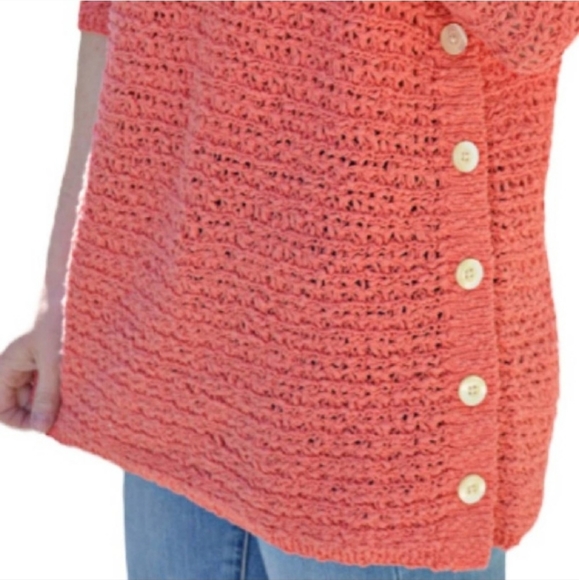 J.Jill Open-Stitch Side Button Sweater - Shrimp (coral) - Picture 3 of 9